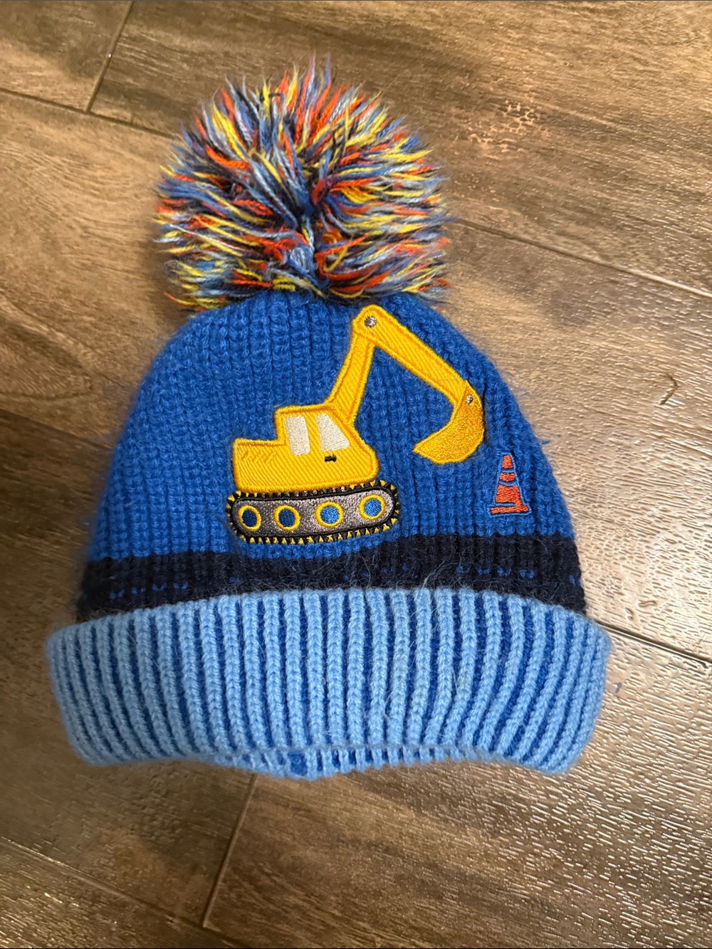 The Children's Place Blue Knit Pom Beanie with Yellow Excavator